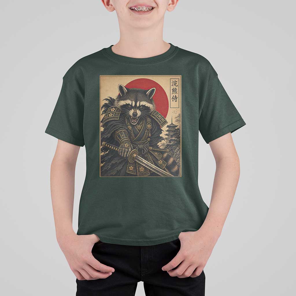 Funny Samurai Raccoon T Shirt For Kid Vintage Japanese Ukiyoe Warrior Graphic