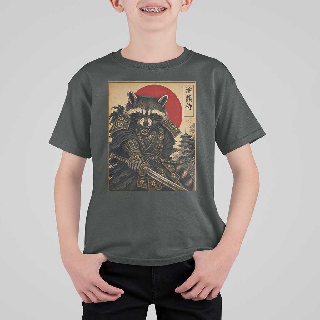 Funny Samurai Raccoon T Shirt For Kid Vintage Japanese Ukiyoe Warrior Graphic