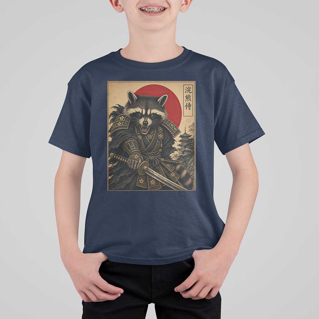 Funny Samurai Raccoon T Shirt For Kid Vintage Japanese Ukiyoe Warrior Graphic