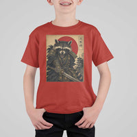 Funny Samurai Raccoon T Shirt For Kid Vintage Japanese Ukiyoe Warrior Graphic