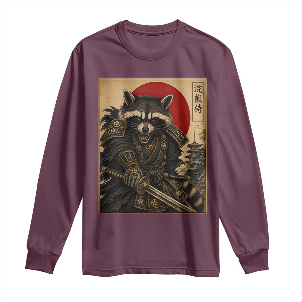 Funny Samurai Raccoon Long Sleeve Shirt Vintage Japanese Ukiyoe Warrior Graphic