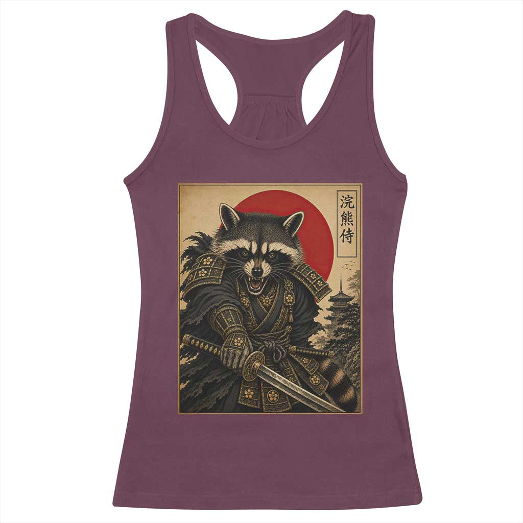 Funny Samurai Raccoon Racerback Tank Top Vintage Japanese Ukiyoe Warrior Graphic