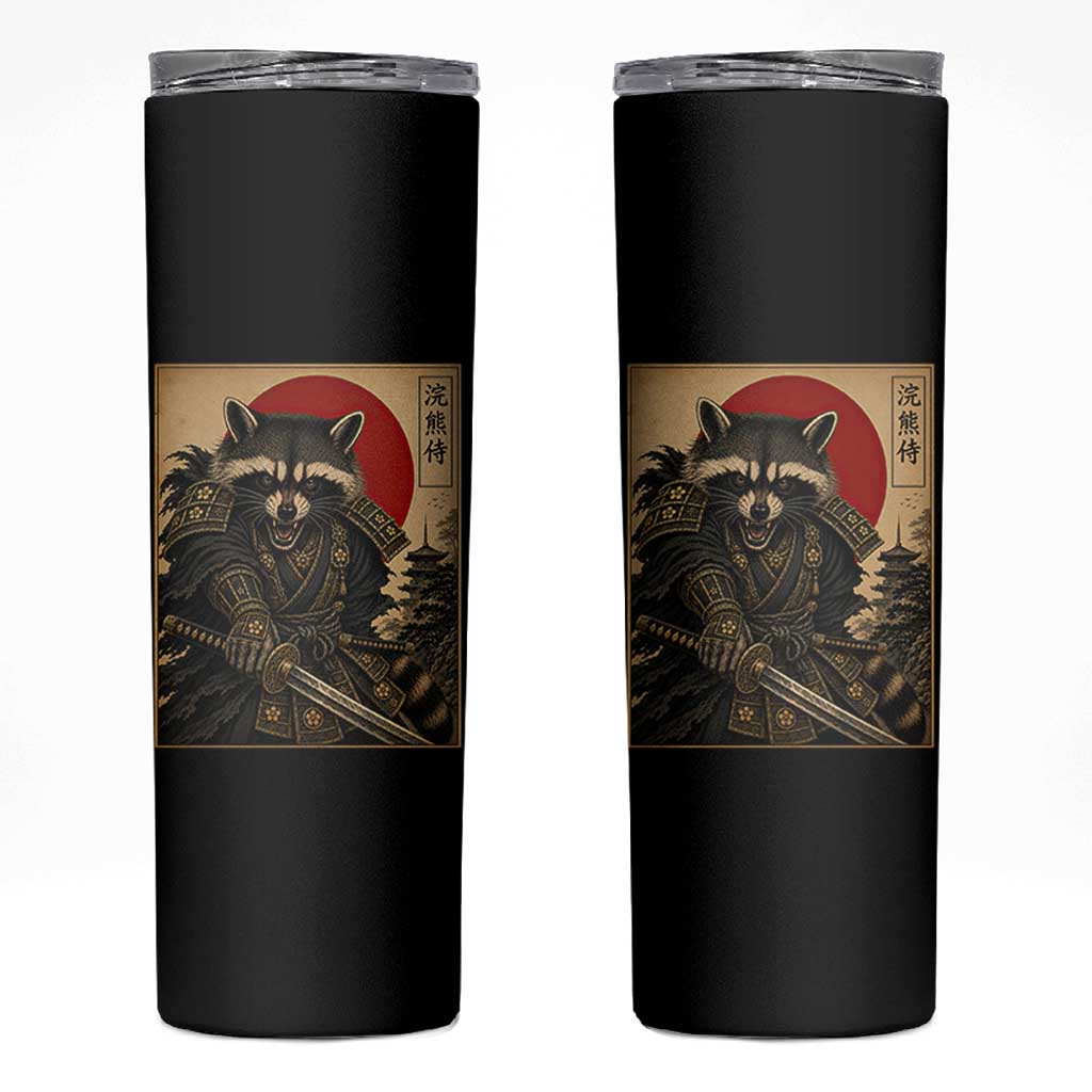 Funny Samurai Raccoon Skinny Tumbler Vintage Japanese Ukiyoe Warrior Graphic