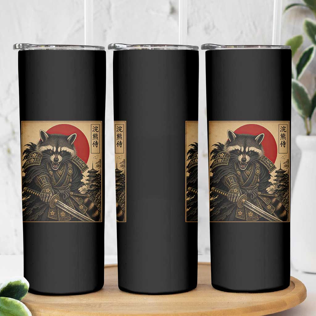 Funny Samurai Raccoon Skinny Tumbler Vintage Japanese Ukiyoe Warrior Graphic
