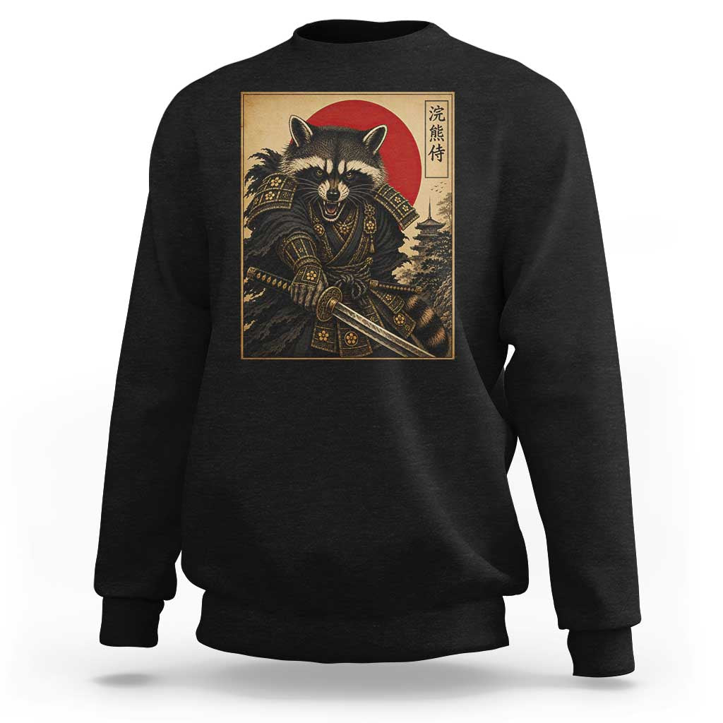 Funny Samurai Raccoon Sweatshirt Vintage Japanese Ukiyoe Warrior Graphic