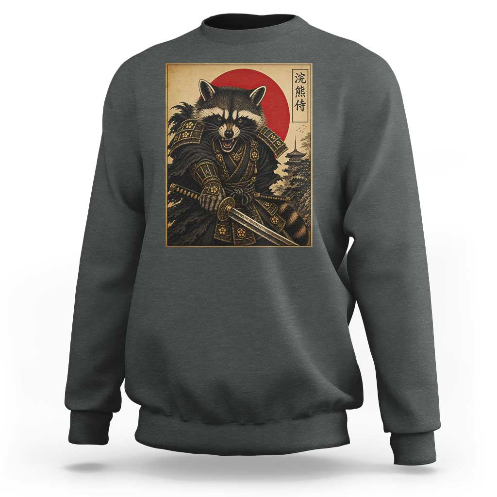 Funny Samurai Raccoon Sweatshirt Vintage Japanese Ukiyoe Warrior Graphic