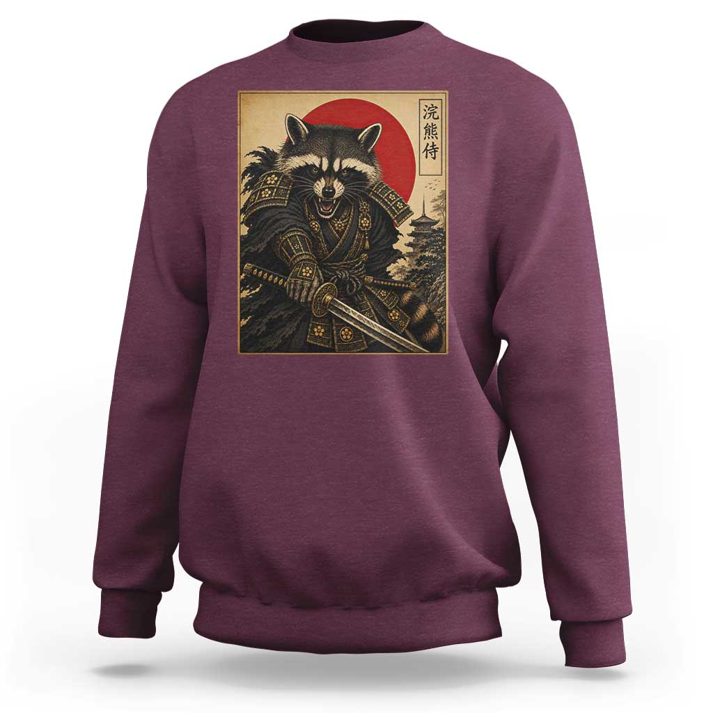 Funny Samurai Raccoon Sweatshirt Vintage Japanese Ukiyoe Warrior Graphic