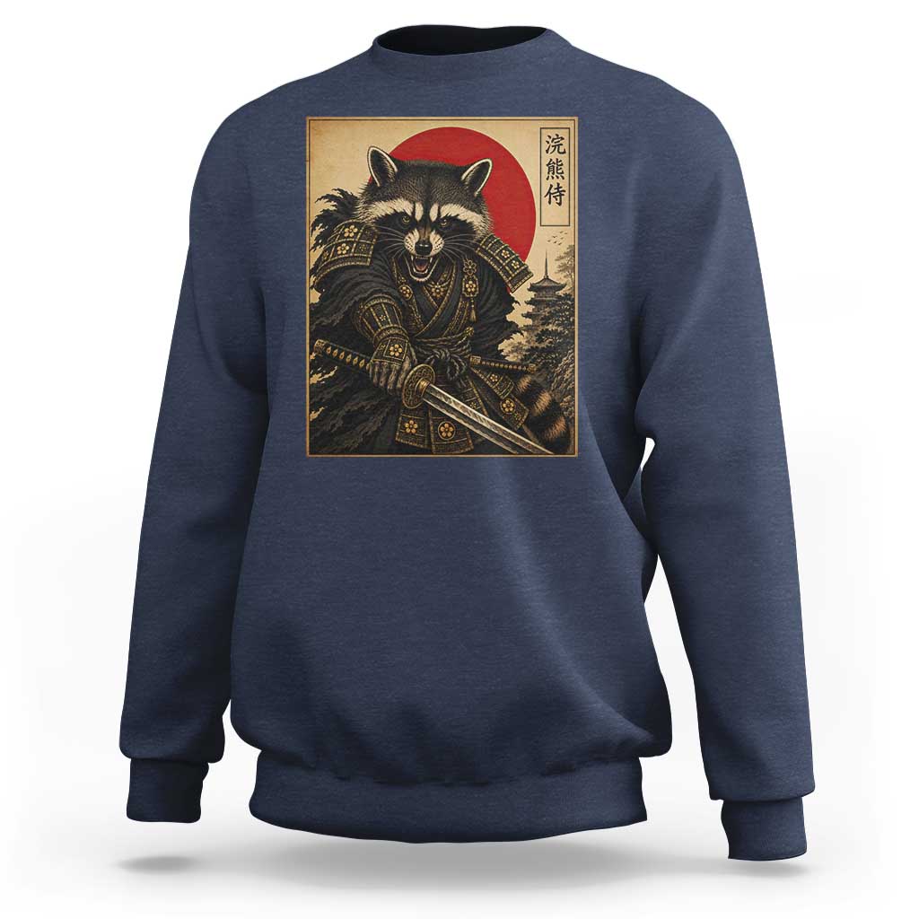 Funny Samurai Raccoon Sweatshirt Vintage Japanese Ukiyoe Warrior Graphic