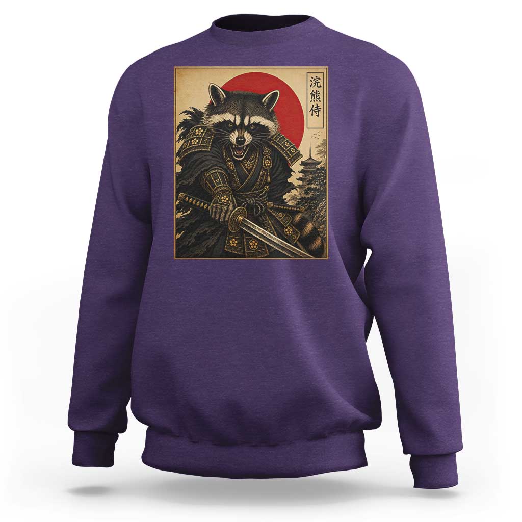 Funny Samurai Raccoon Sweatshirt Vintage Japanese Ukiyoe Warrior Graphic