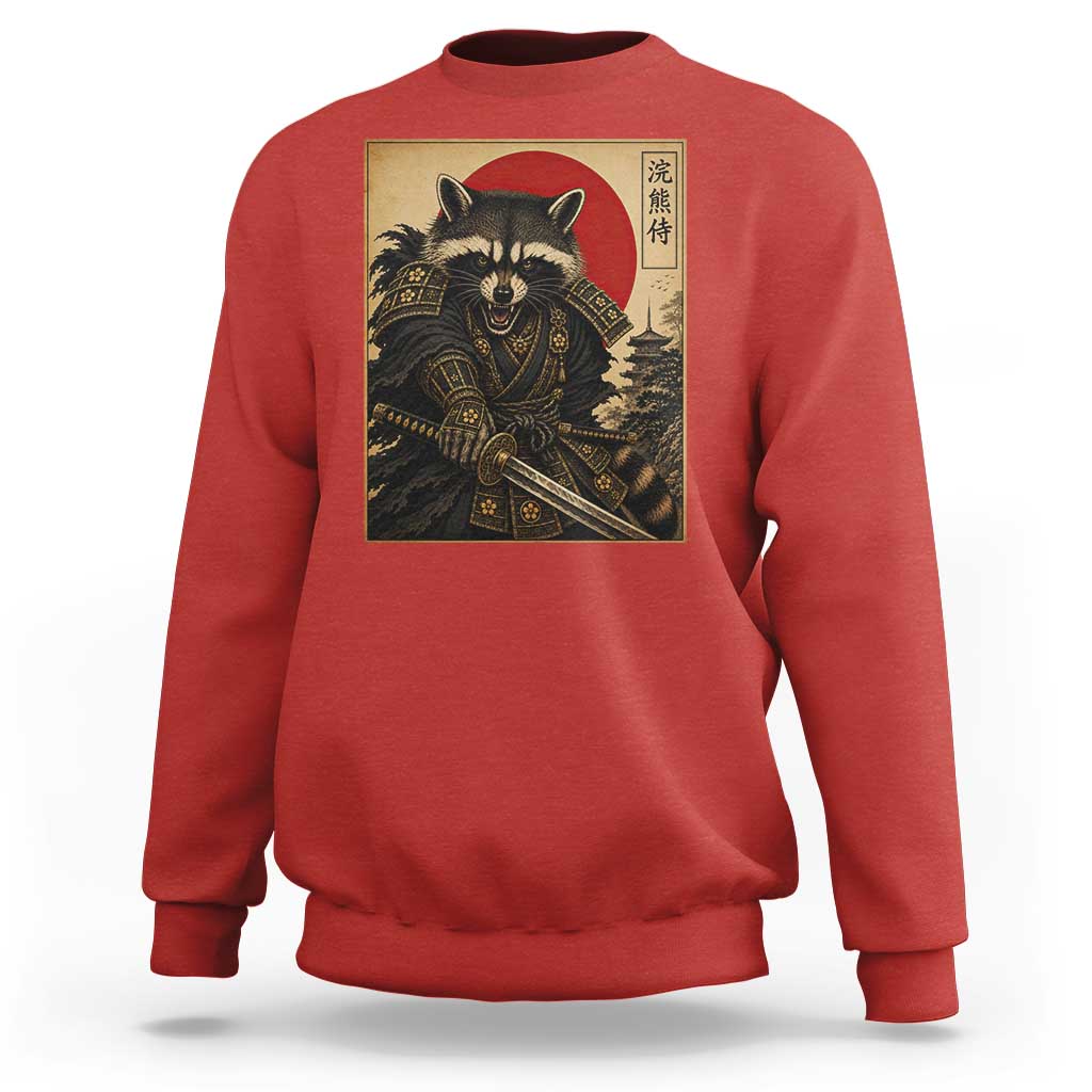 Funny Samurai Raccoon Sweatshirt Vintage Japanese Ukiyoe Warrior Graphic