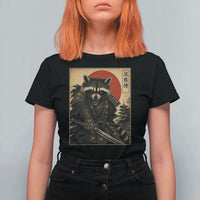 Funny Samurai Raccoon T Shirt For Women Vintage Japanese Ukiyoe Warrior Graphic
