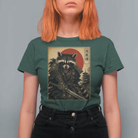 Funny Samurai Raccoon T Shirt For Women Vintage Japanese Ukiyoe Warrior Graphic