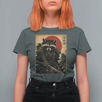 Funny Samurai Raccoon T Shirt For Women Vintage Japanese Ukiyoe Warrior Graphic
