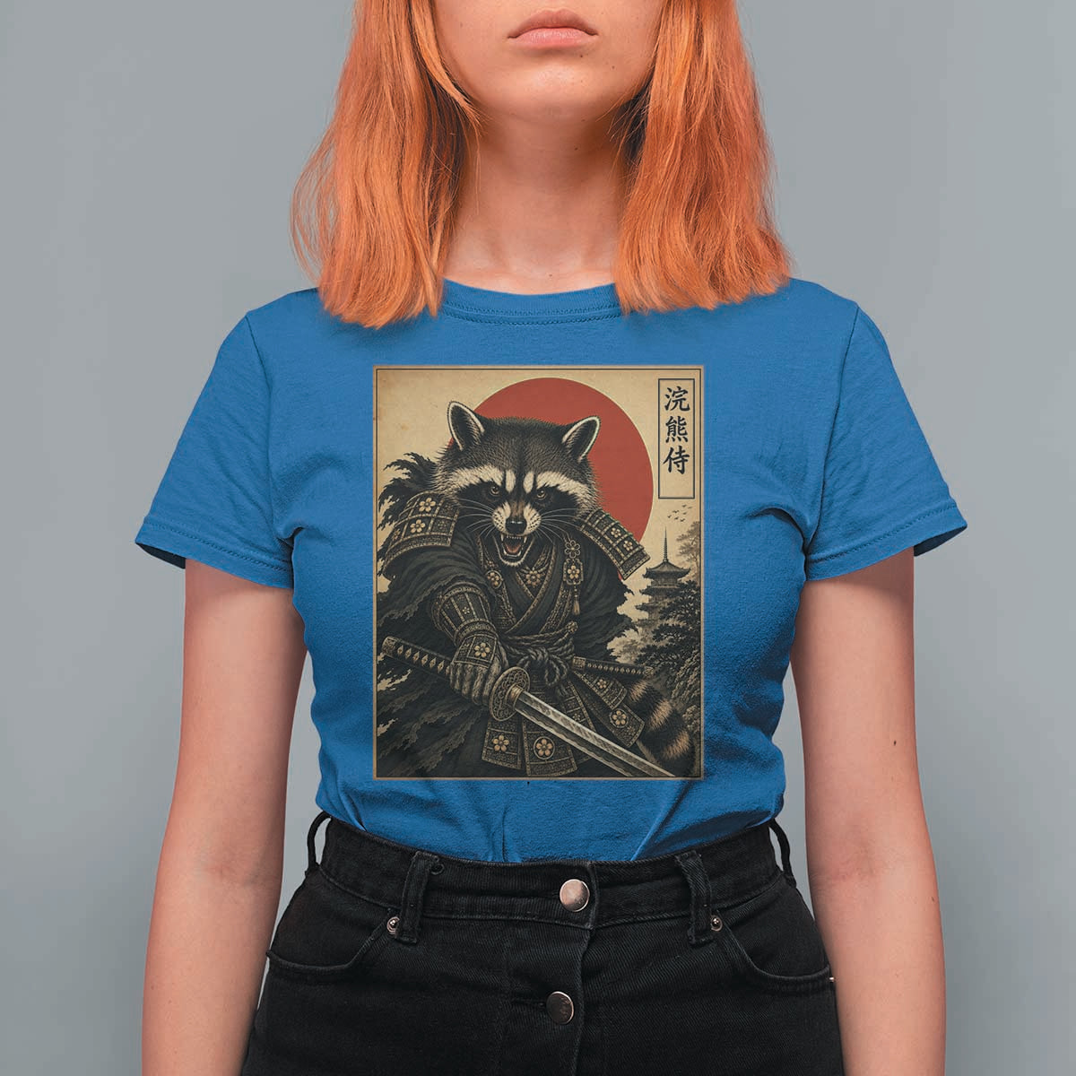 Funny Samurai Raccoon T Shirt For Women Vintage Japanese Ukiyoe Warrior Graphic