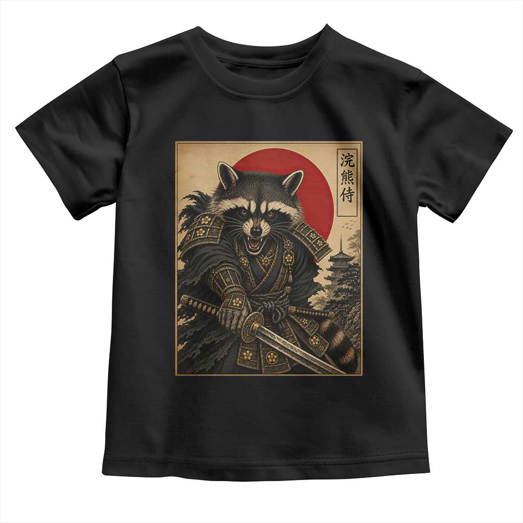 Funny Samurai Raccoon Toddler T Shirt Vintage Japanese Ukiyoe Warrior Graphic