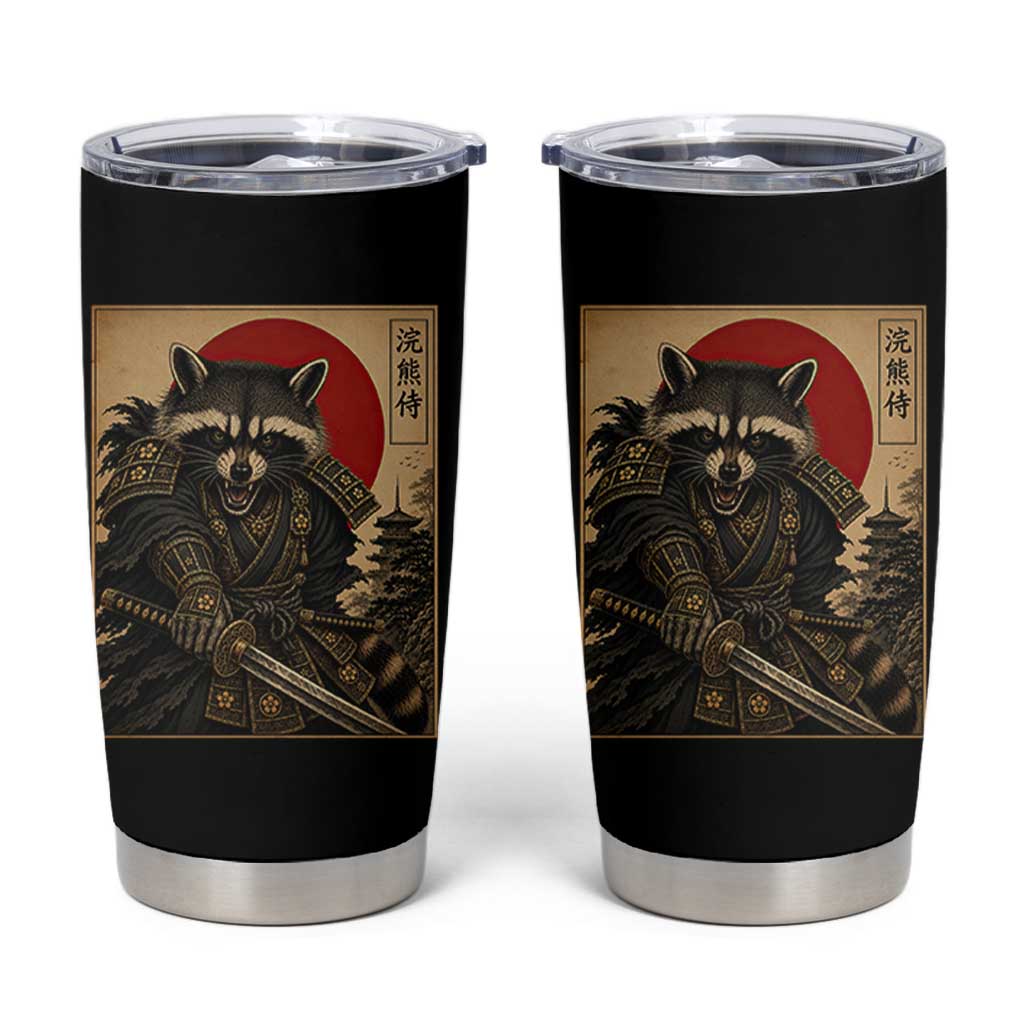 Funny Samurai Raccoon Tumbler Cup Vintage Japanese Ukiyoe Warrior Graphic
