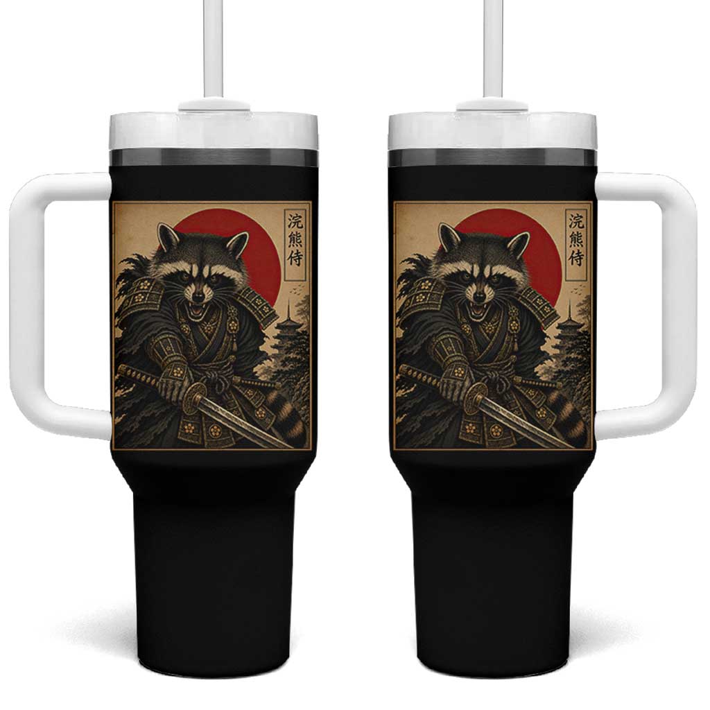 Funny Samurai Raccoon Tumbler With Handle Vintage Japanese Ukiyoe Warrior Graphic