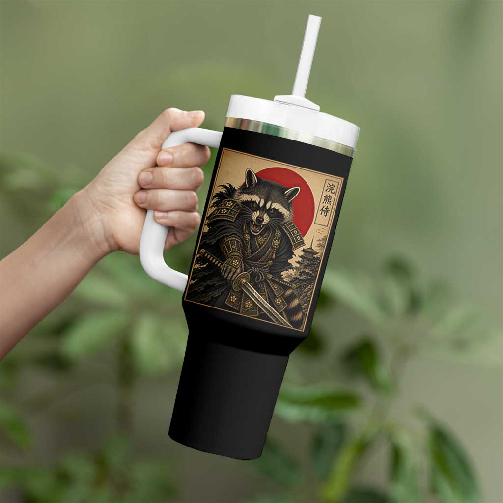 Funny Samurai Raccoon Tumbler With Handle Vintage Japanese Ukiyoe Warrior Graphic