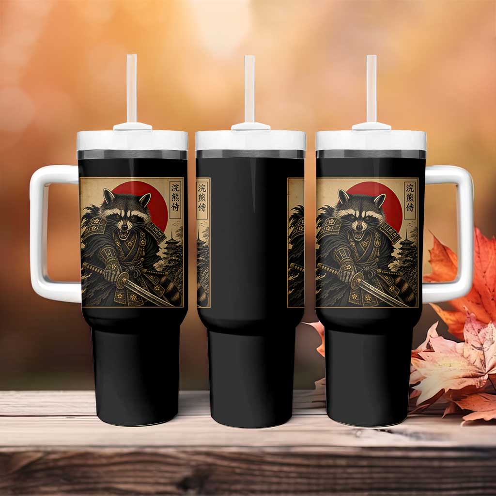 Funny Samurai Raccoon Tumbler With Handle Vintage Japanese Ukiyoe Warrior Graphic