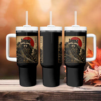 Funny Samurai Raccoon Tumbler With Handle Vintage Japanese Ukiyoe Warrior Graphic