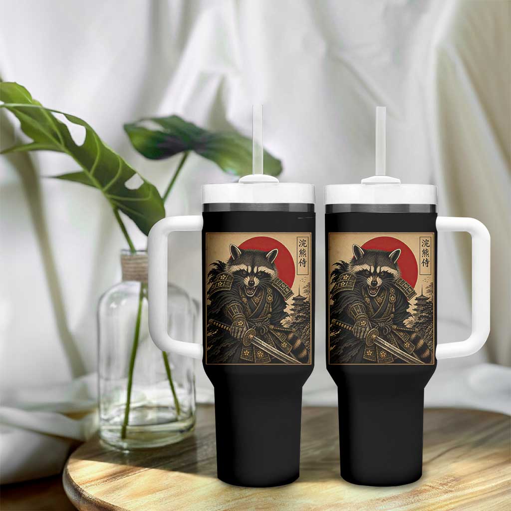 Funny Samurai Raccoon Tumbler With Handle Vintage Japanese Ukiyoe Warrior Graphic