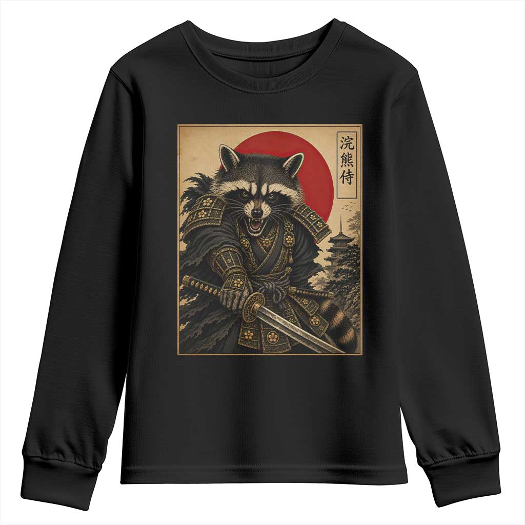Funny Samurai Raccoon Youth Sweatshirt Vintage Japanese Ukiyoe Warrior Graphic