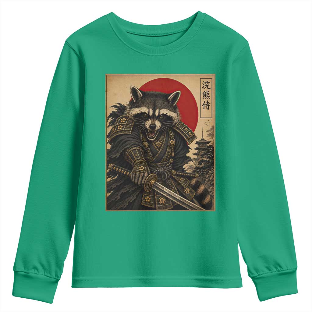 Funny Samurai Raccoon Youth Sweatshirt Vintage Japanese Ukiyoe Warrior Graphic