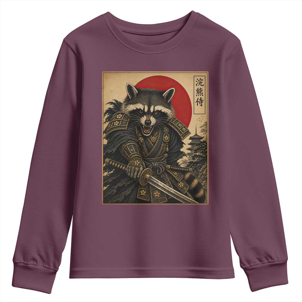 Funny Samurai Raccoon Youth Sweatshirt Vintage Japanese Ukiyoe Warrior Graphic