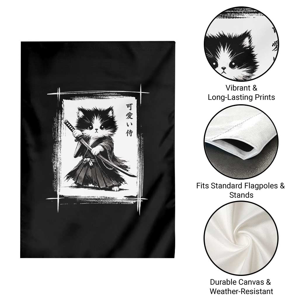 Vintage Japanese Art Samurai Cat Garden Flag Sumie Kawaii Cat Lover Gift