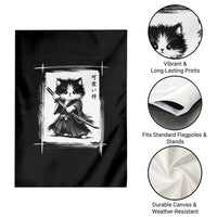 Vintage Japanese Art Samurai Cat Garden Flag Sumie Kawaii Cat Lover Gift