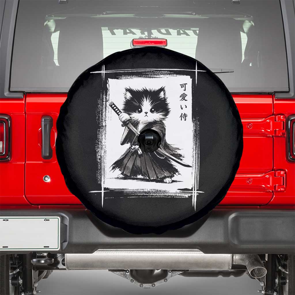 Vintage Japanese Art Samurai Cat Spare Tire Cover Sumie Kawaii Cat Lover Gift