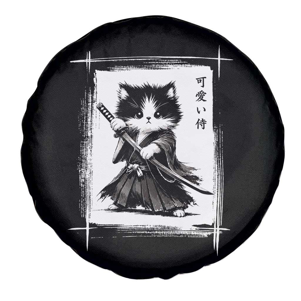 Vintage Japanese Art Samurai Cat Spare Tire Cover Sumie Kawaii Cat Lover Gift