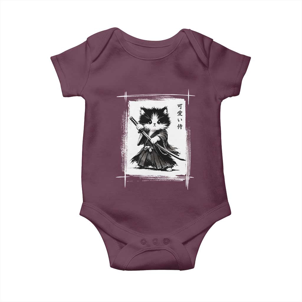 Vintage Japanese Art Samurai Cat Baby Onesie Sumie Kawaii Cat Lover Gift