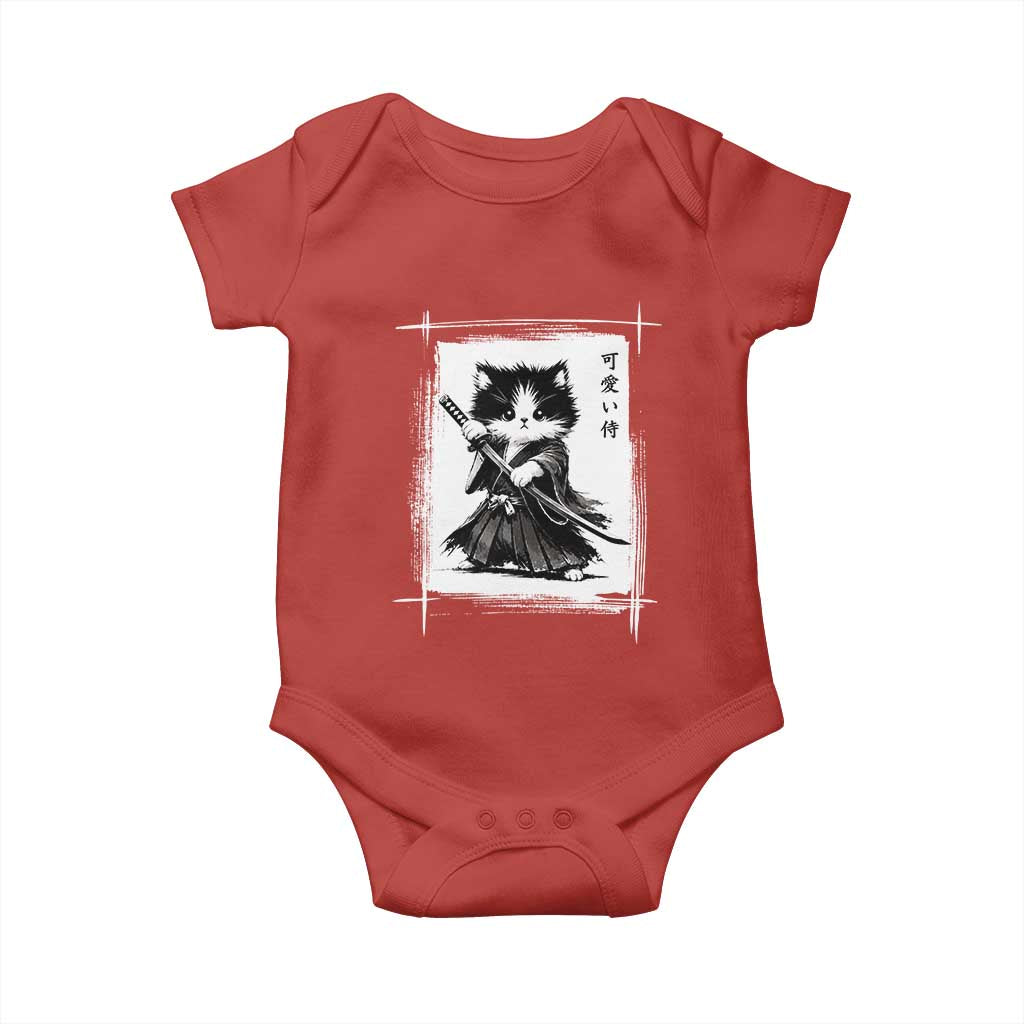 Vintage Japanese Art Samurai Cat Baby Onesie Sumie Kawaii Cat Lover Gift
