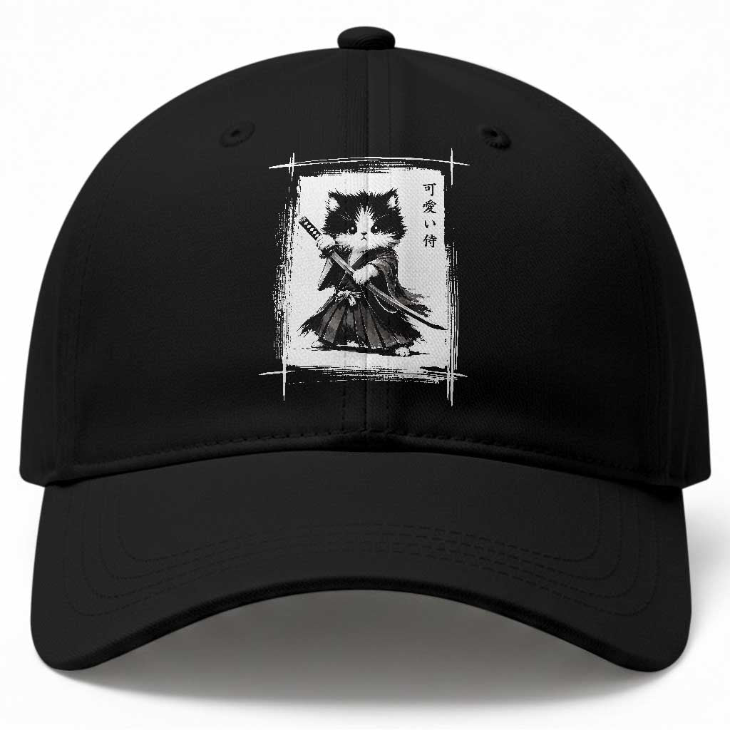 Vintage Japanese Art Samurai Cat Baseball Cap Sumie Kawaii Cat Lover Gift