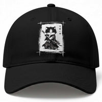 Vintage Japanese Art Samurai Cat Baseball Cap Sumie Kawaii Cat Lover Gift