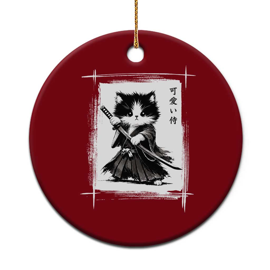 Vintage Japanese Art Samurai Cat Ceramic Ornament Sumie Kawaii Cat Lover Gift