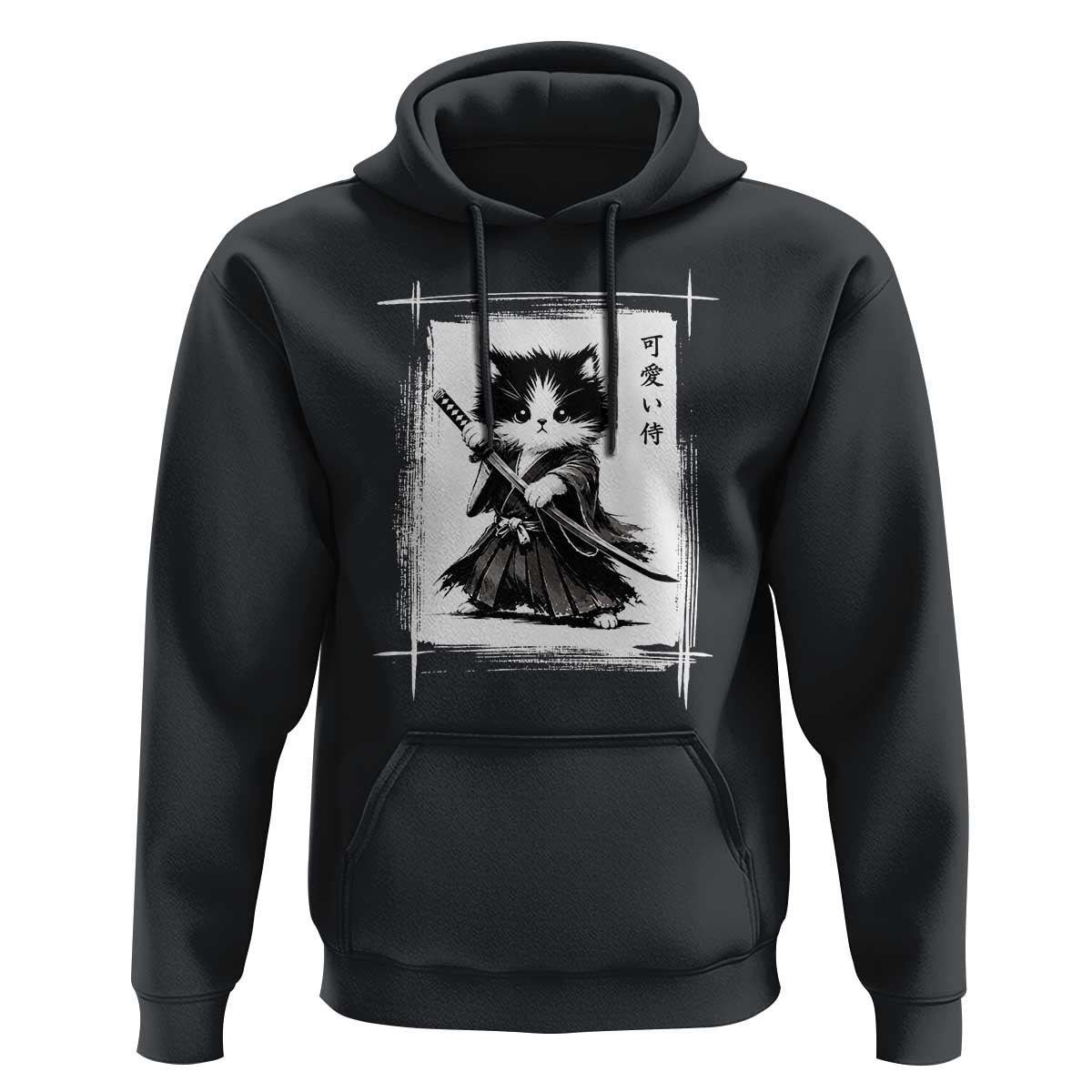 Vintage Japanese Art Samurai Cat Hoodie Sumie Kawaii Cat Lover Gift