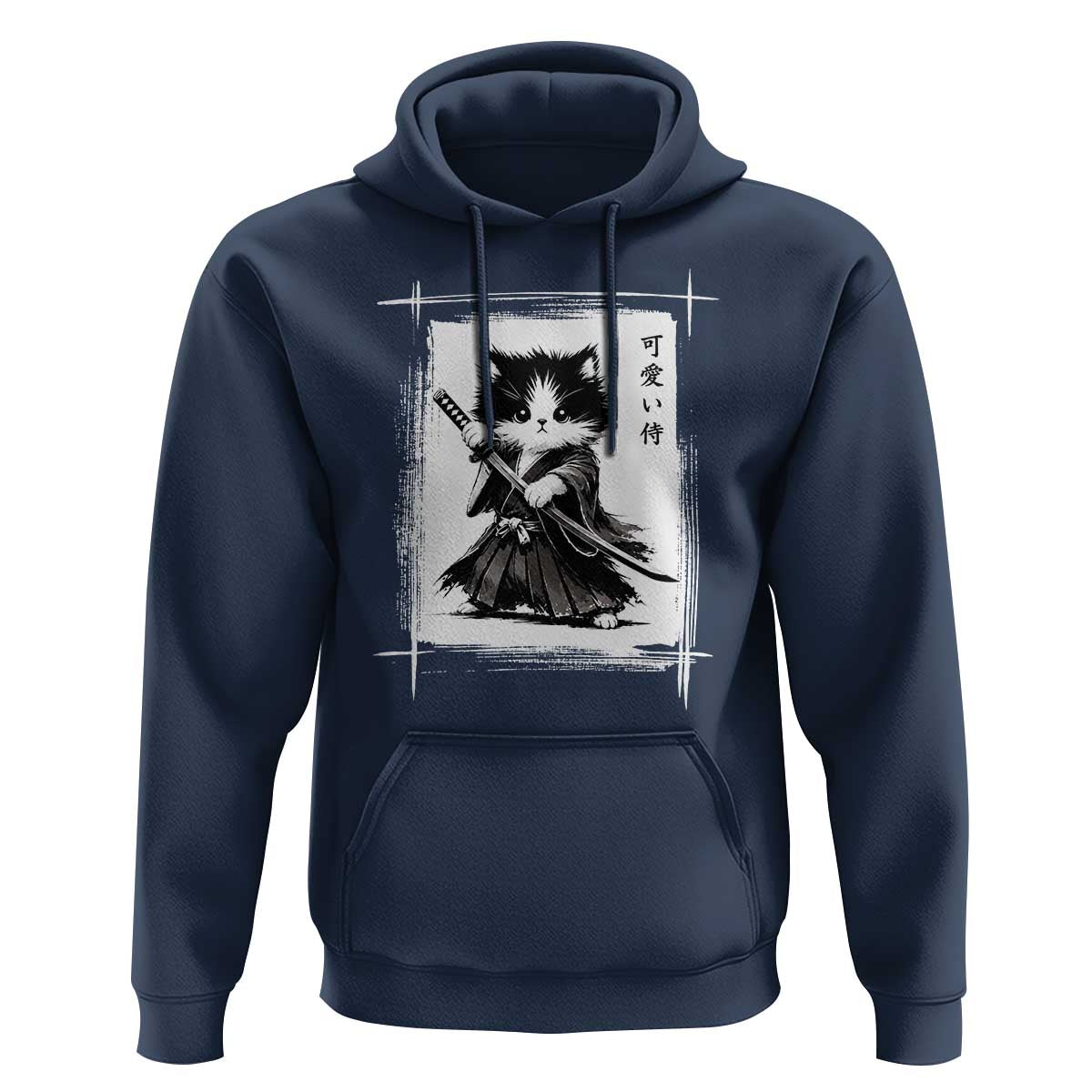 Vintage Japanese Art Samurai Cat Hoodie Sumie Kawaii Cat Lover Gift