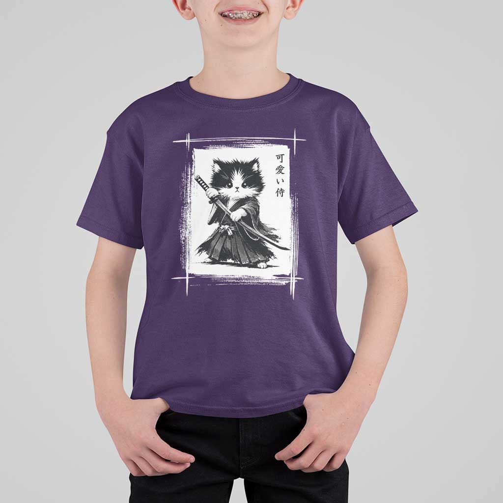 Vintage Japanese Art Samurai Cat T Shirt For Kid Sumie Kawaii Cat Lover Gift