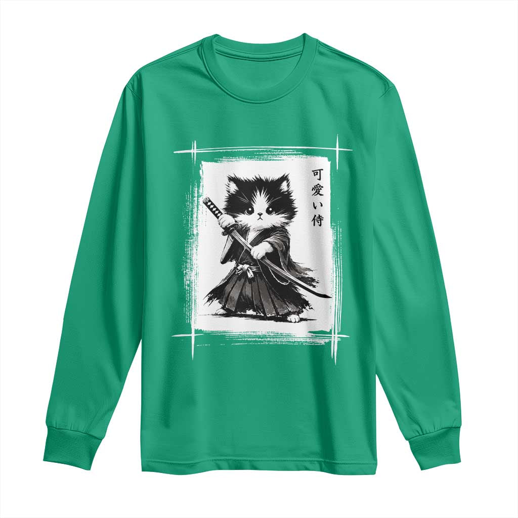 Vintage Japanese Art Samurai Cat Long Sleeve Shirt Sumie Kawaii Cat Lover Gift