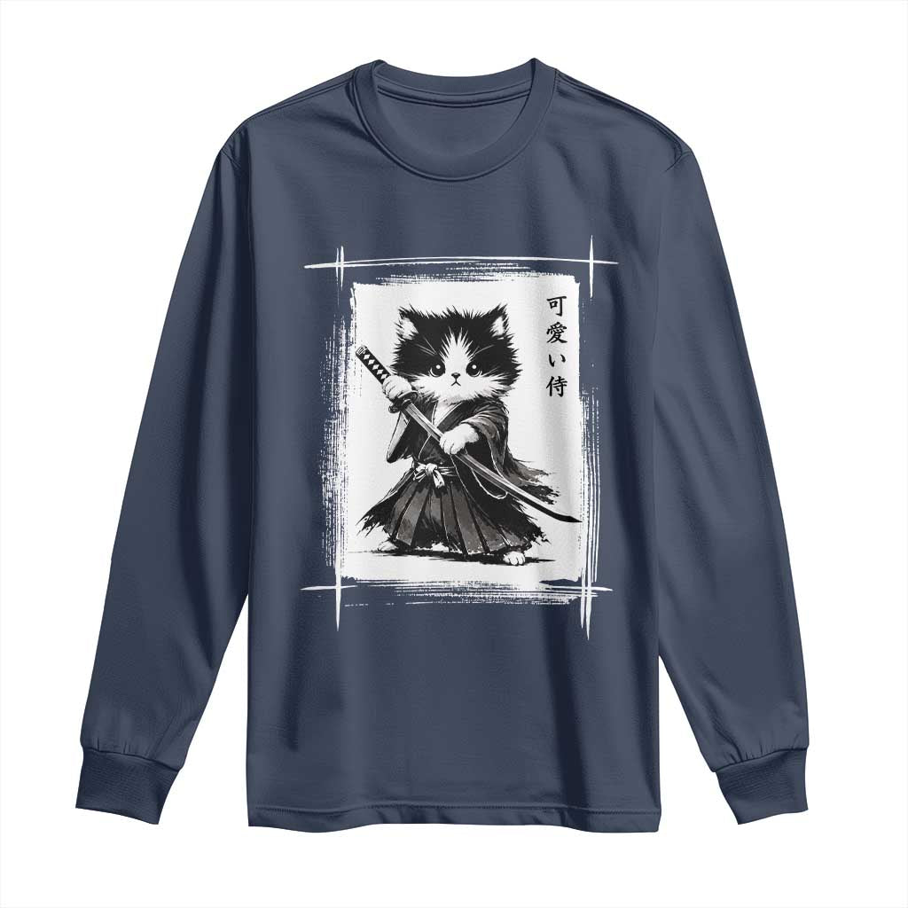 Vintage Japanese Art Samurai Cat Long Sleeve Shirt Sumie Kawaii Cat Lover Gift