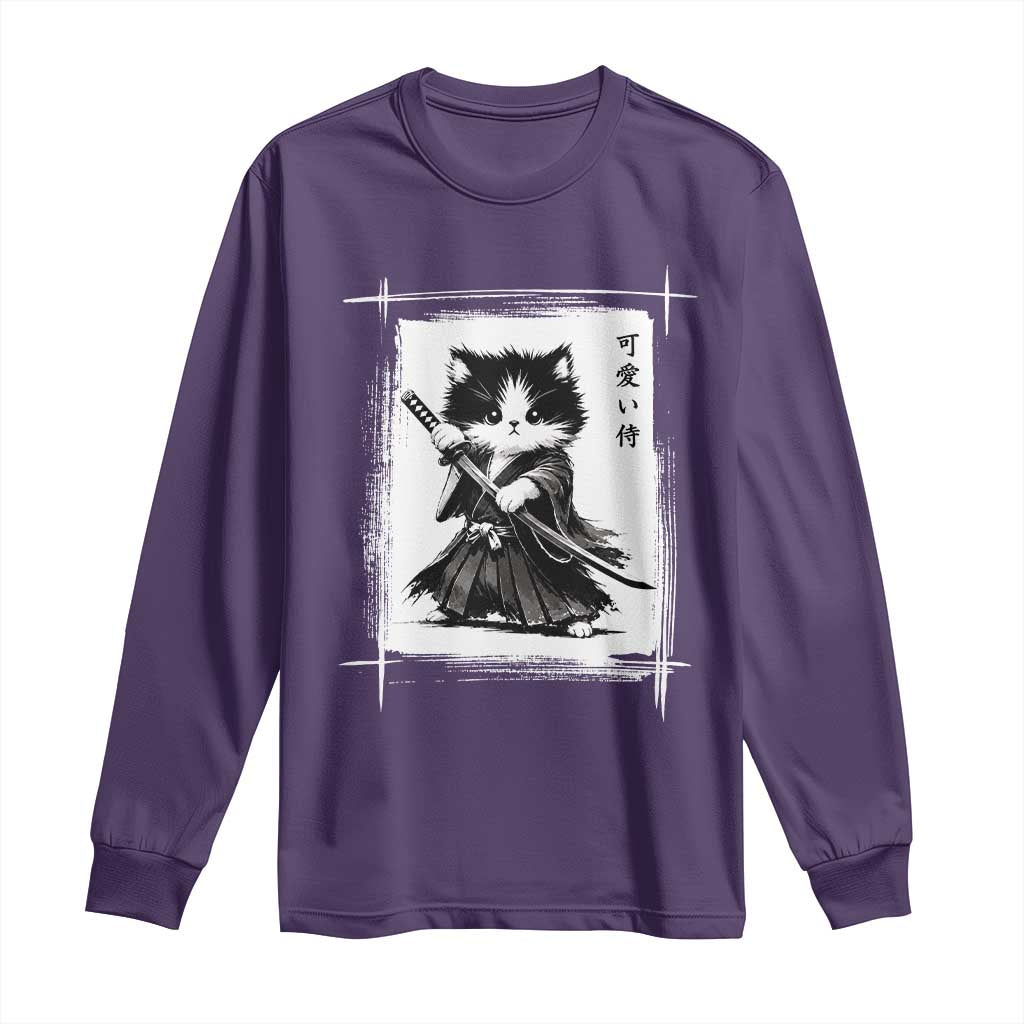 Vintage Japanese Art Samurai Cat Long Sleeve Shirt Sumie Kawaii Cat Lover Gift