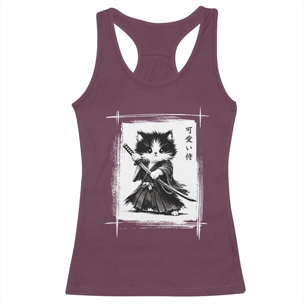 Vintage Japanese Art Samurai Cat Racerback Tank Top Sumie Kawaii Cat Lover Gift