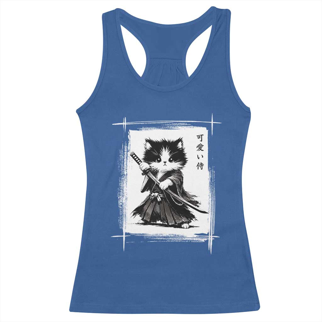 Vintage Japanese Art Samurai Cat Racerback Tank Top Sumie Kawaii Cat Lover Gift