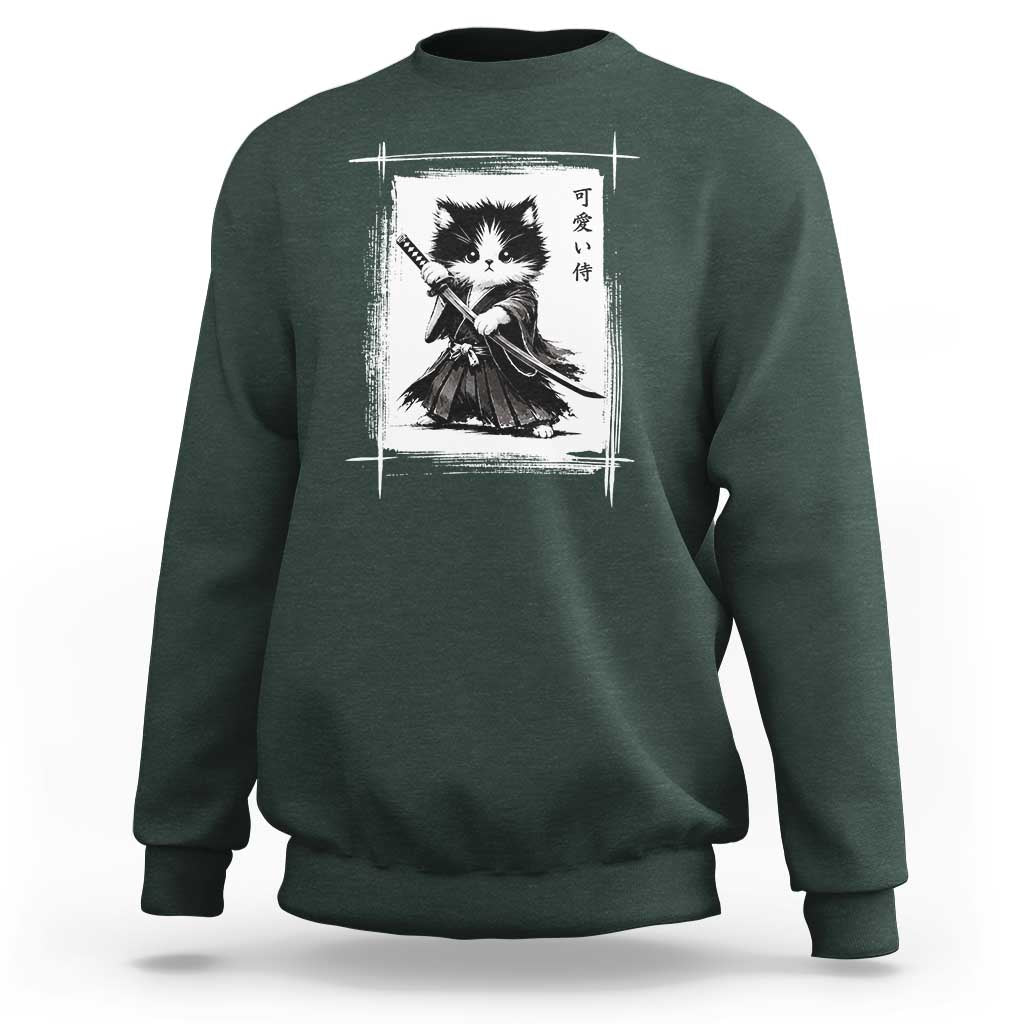 Vintage Japanese Art Samurai Cat Sweatshirt Sumie Kawaii Cat Lover Gift