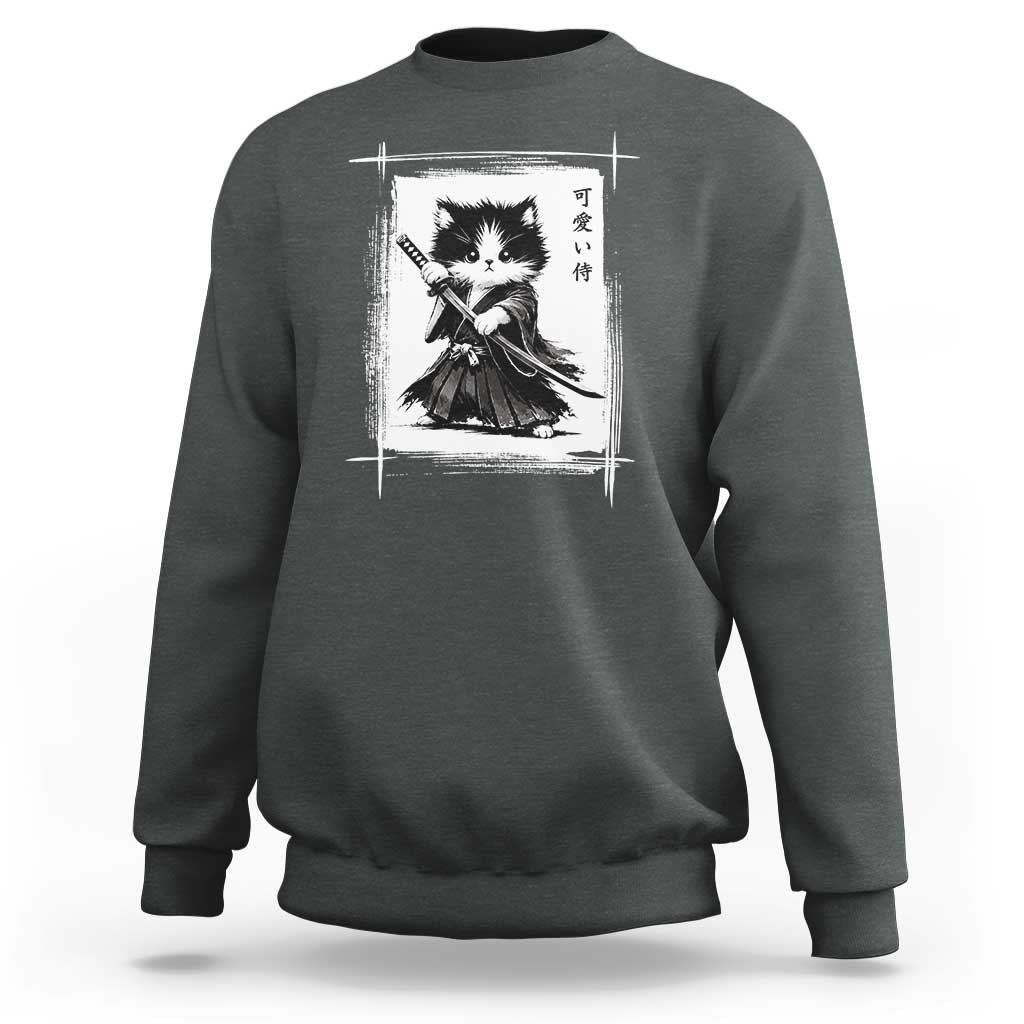Vintage Japanese Art Samurai Cat Sweatshirt Sumie Kawaii Cat Lover Gift