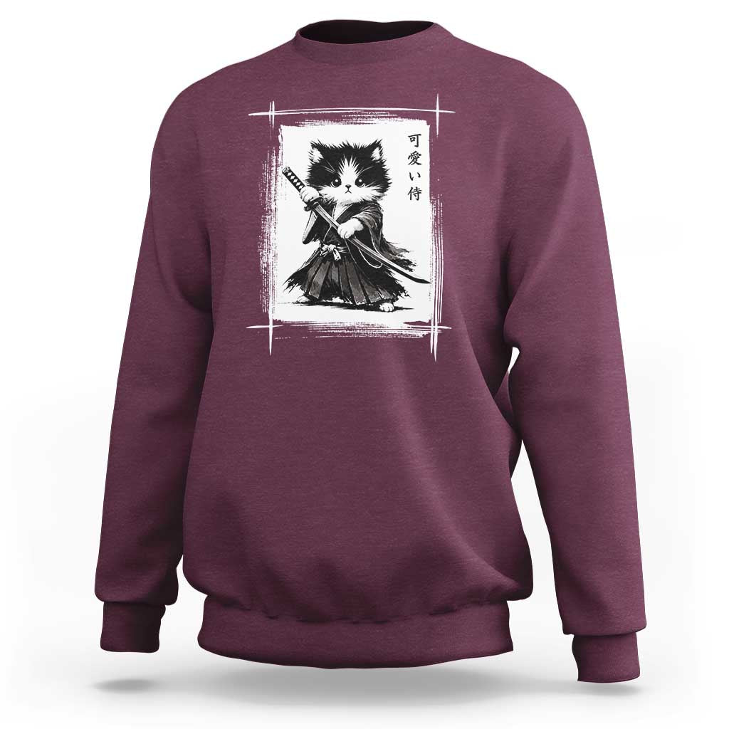Vintage Japanese Art Samurai Cat Sweatshirt Sumie Kawaii Cat Lover Gift
