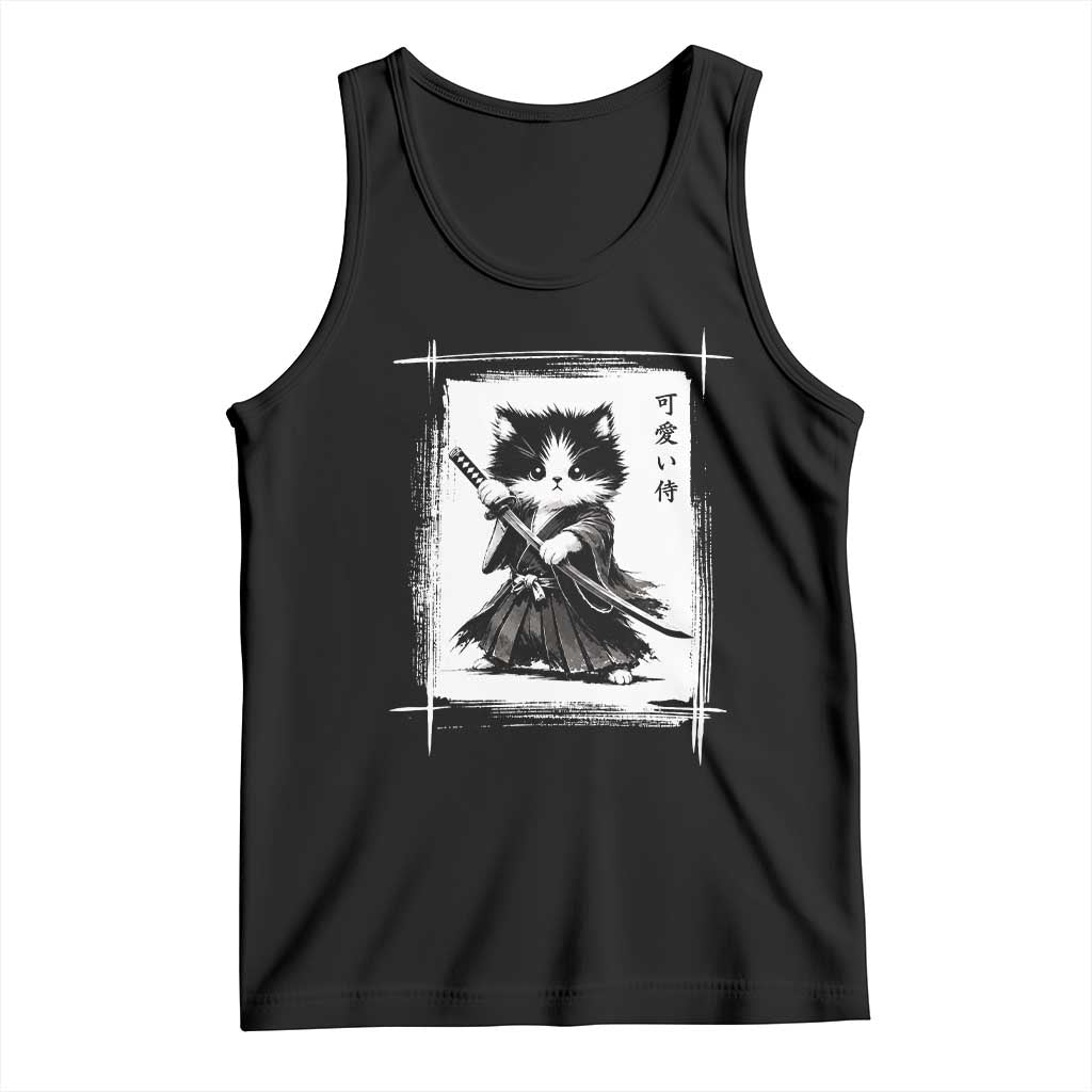 Vintage Japanese Art Samurai Cat Tank Top Sumie Kawaii Cat Lover Gift