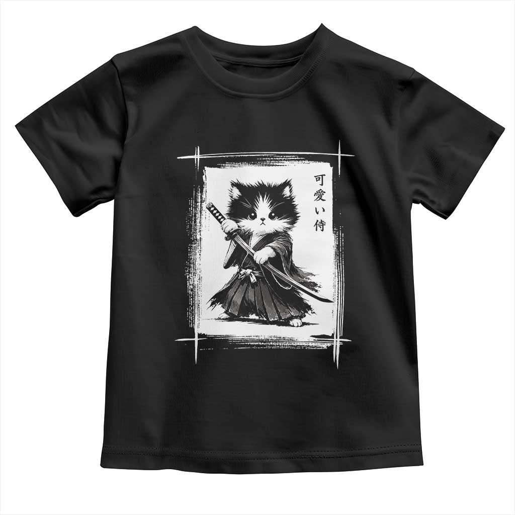 Vintage Japanese Art Samurai Cat Toddler T Shirt Sumie Kawaii Cat Lover Gift